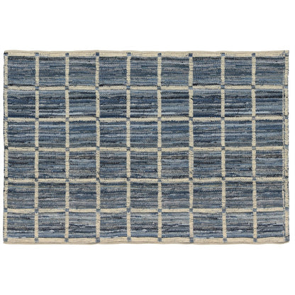 3' X 8' Blue And Gray Grid Runner Rug
