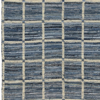 3' X 8' Blue And Gray Grid Runner Rug