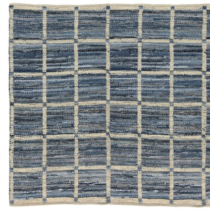 3' X 8' Blue And Gray Grid Runner Rug