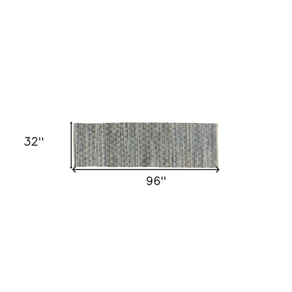 3' X 8' Blue And Gray Ogee Runner Rug