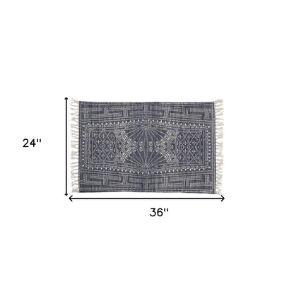 2' X 3' Blue And Ivory Batik Scatter Rug