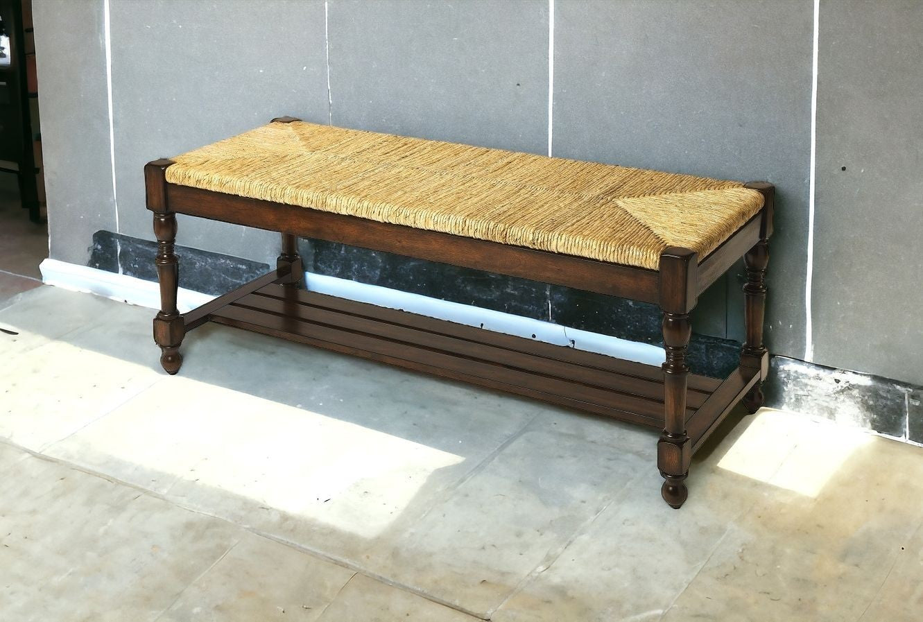 48" Natural and Brown Distressed Wicker Bench