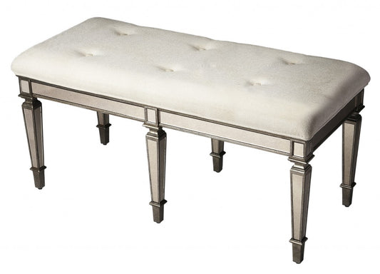 42" Silver Upholstered 100% Cotton Entryway Bench