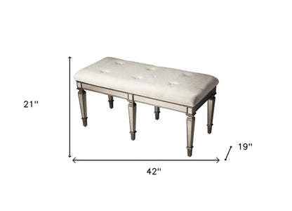 42" Silver Upholstered 100% Cotton Entryway Bench