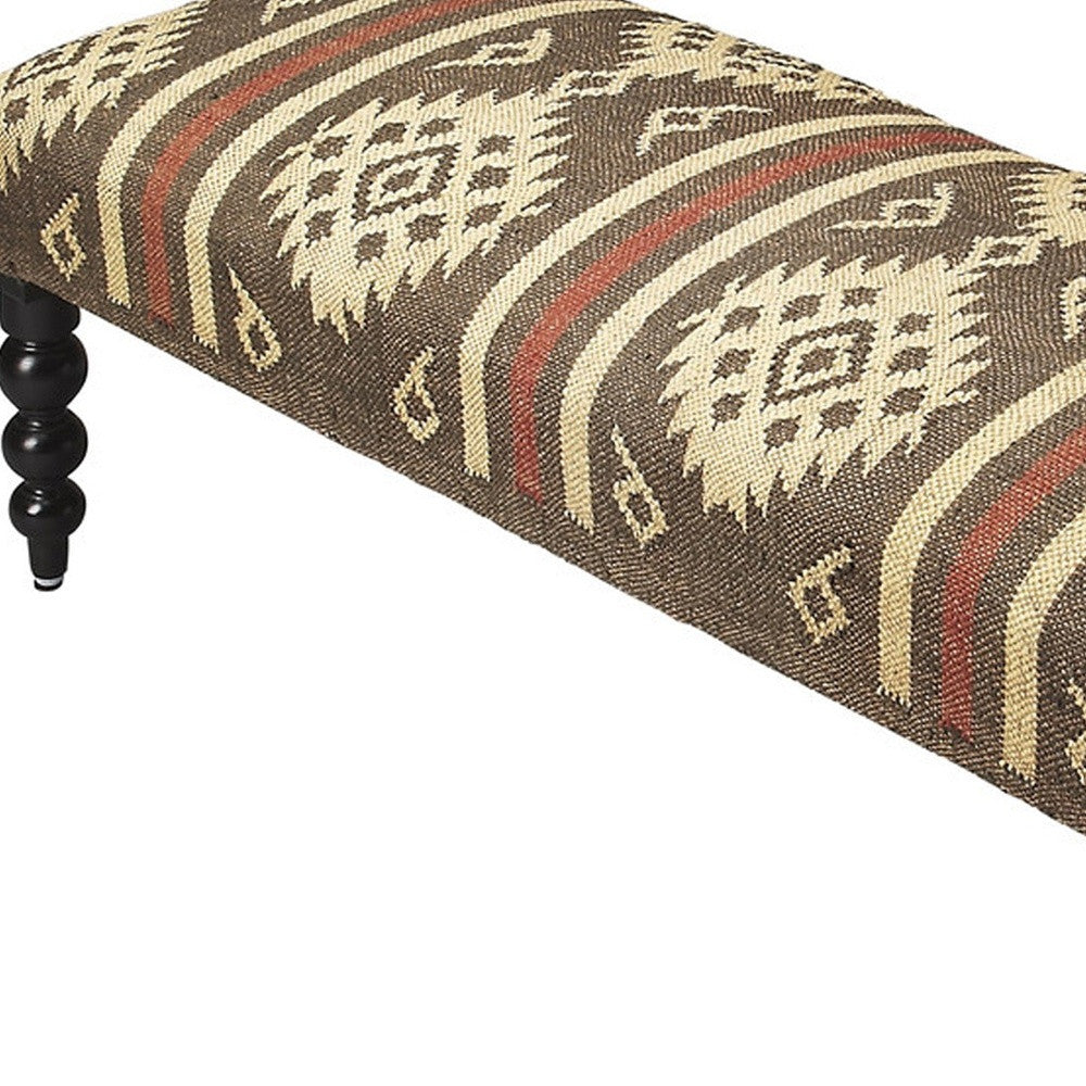 48" Brown Upholstered Wool Southwest Distressed Bench