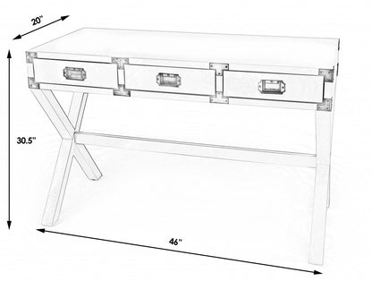 46" White Rubberwood Wood Writing Desk With Three Drawers