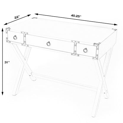 40" White Mango Wood Writing Desk With Three Drawers