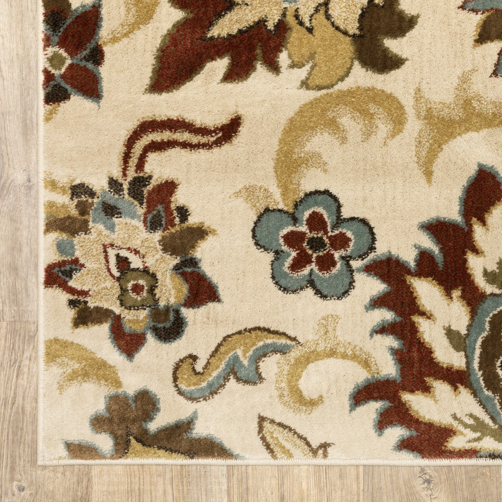 5’X7’ Ivory And Red Floral Vines Area Rug