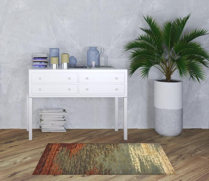 5’X7’ Blue And Brown Distressed Area Rug