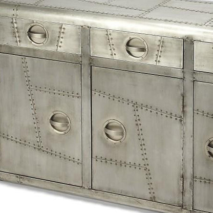 55" Silver Steel Console Accent Cabinet With Three Drawers