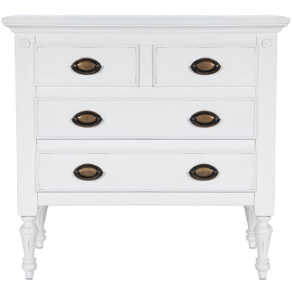 32" White Solid Wood Four Drawer Gentlemans Chest