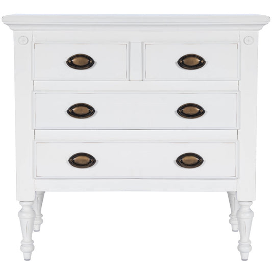 32" White Solid Wood Four Drawer Gentlemans Chest