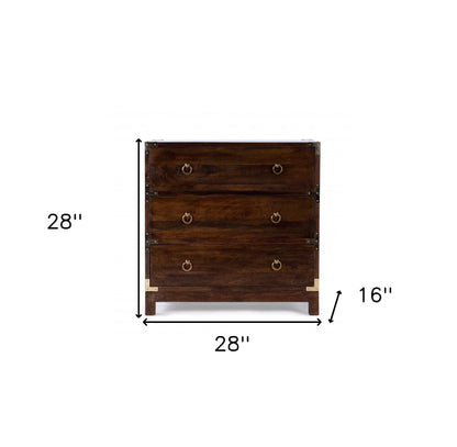 28" Brown Solid Wood Three Drawer Dresser