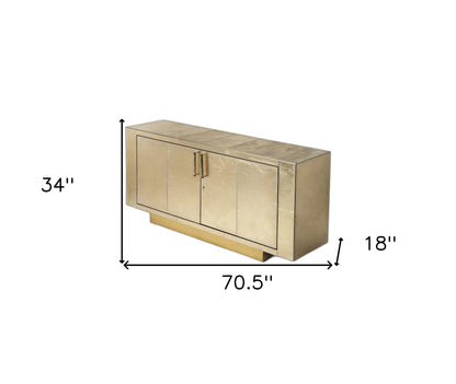 71" Gold Solid Wood Sideboard With Two Doors