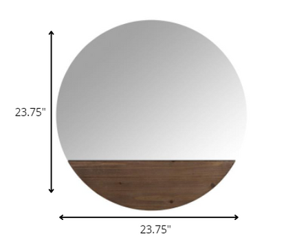 Contemporary Round Wall Mirror With Wooden Detailing