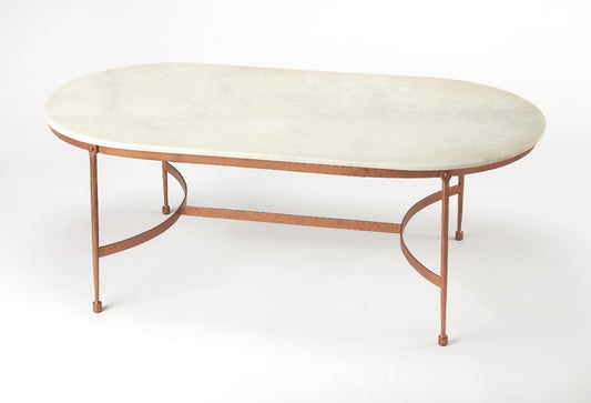47" Copper And Off White Genuine Marble Oval Coffee Table