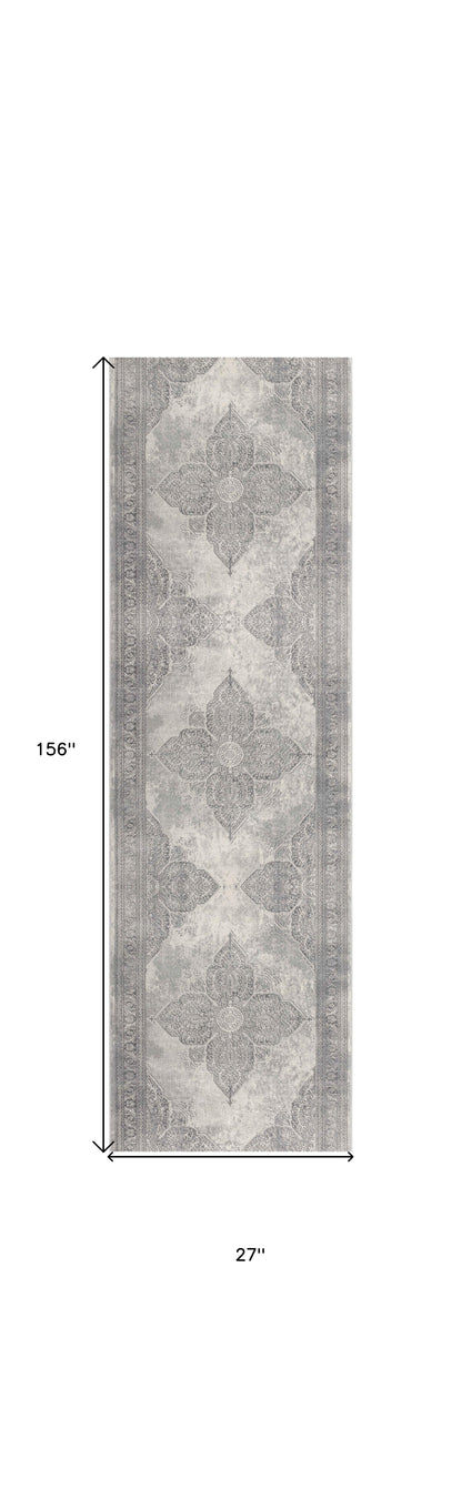2’ X 4’ Gray Distressed Medallion Area Rug