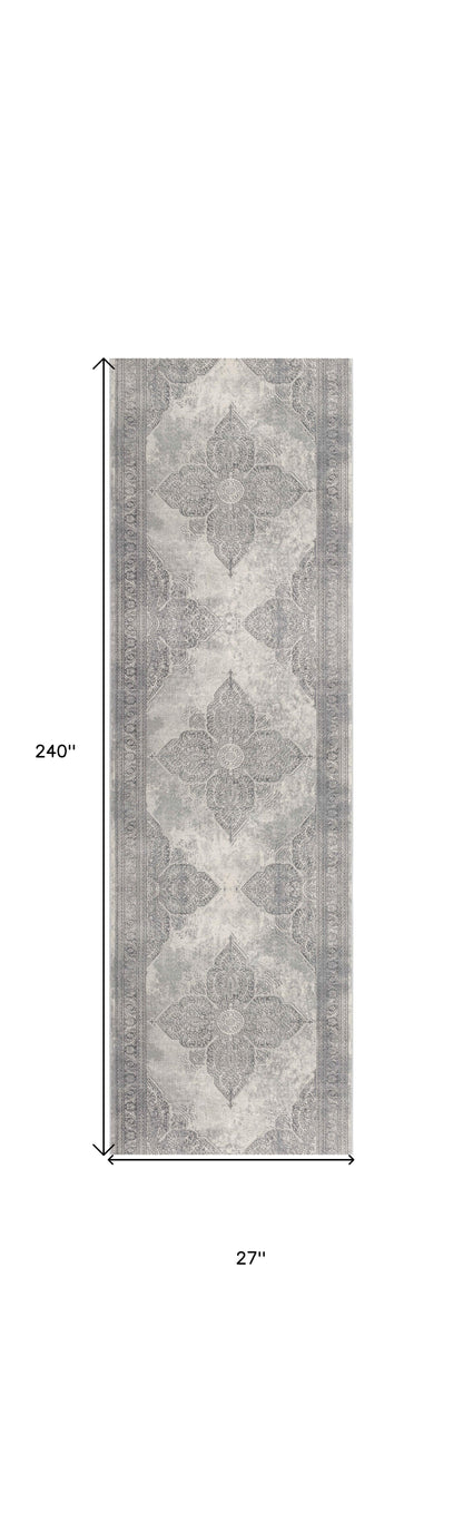 2’ X 4’ Gray Distressed Medallion Area Rug