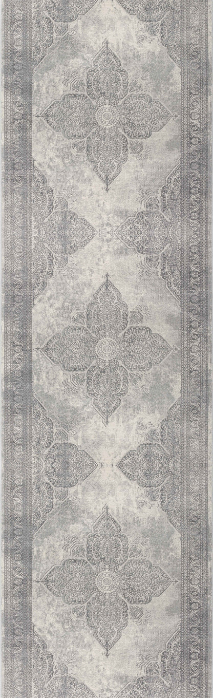 2’ X 4’ Gray Distressed Medallion Area Rug