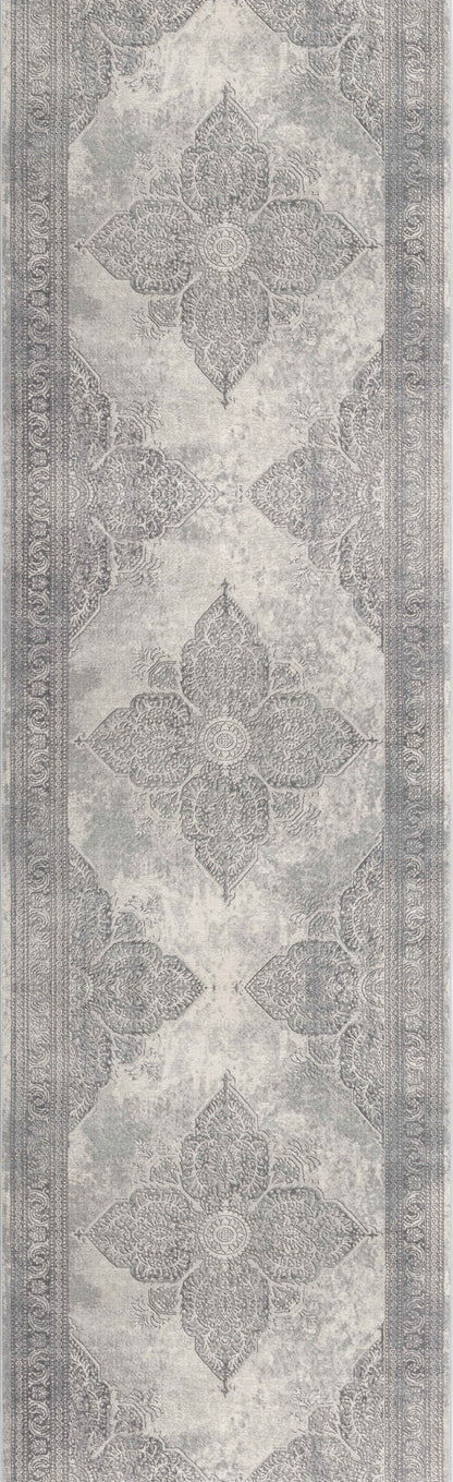 2’ X 4’ Gray Distressed Medallion Area Rug