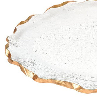 Bubble Glass Scalloped Gold Rim Round Platter Or Tray