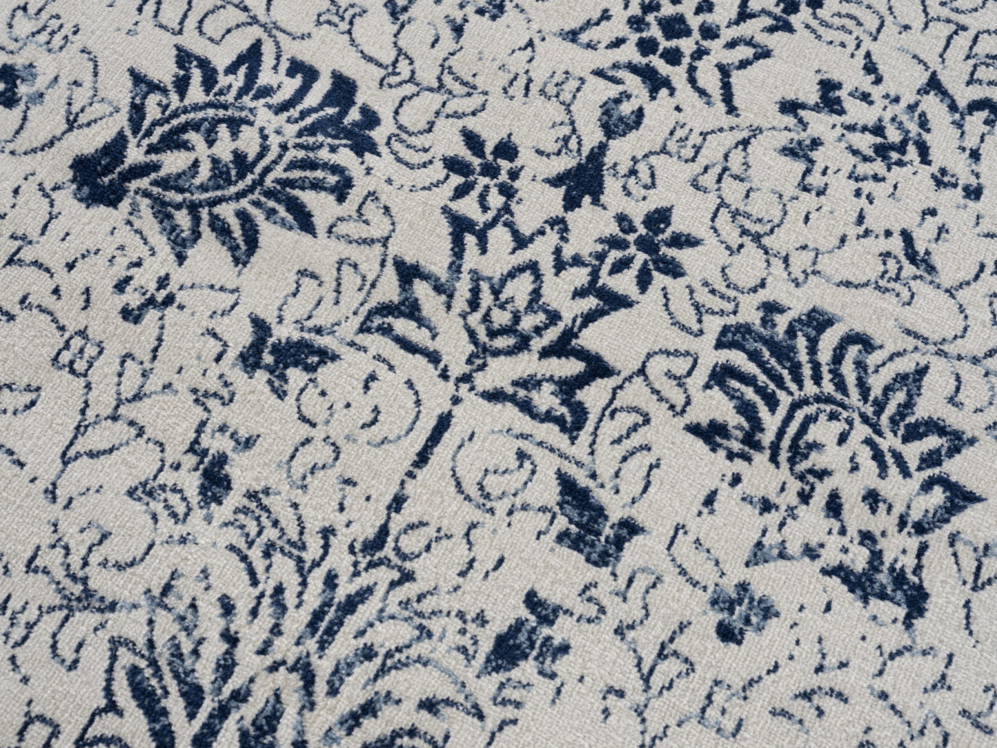 5’ X 8’ Navy Blue Distressed Floral Area Rug