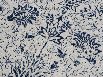 5’ X 8’ Navy Blue Distressed Floral Area Rug