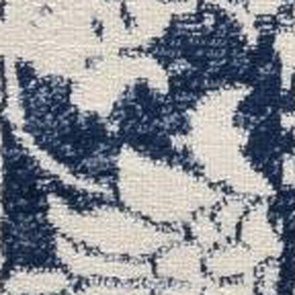 5’ X 8’ Navy Blue Distressed Floral Area Rug