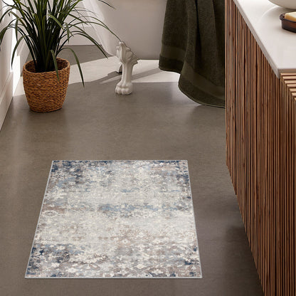 4’ X 6’ Navy And Beige Distressed Vines Area Rug