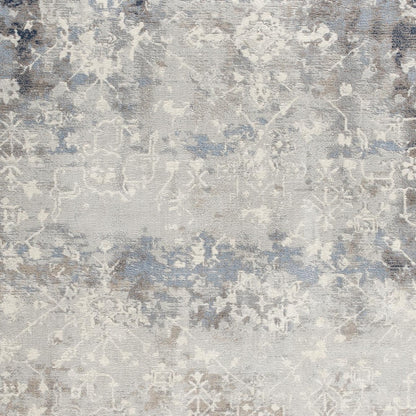 4’ X 6’ Navy And Beige Distressed Vines Area Rug