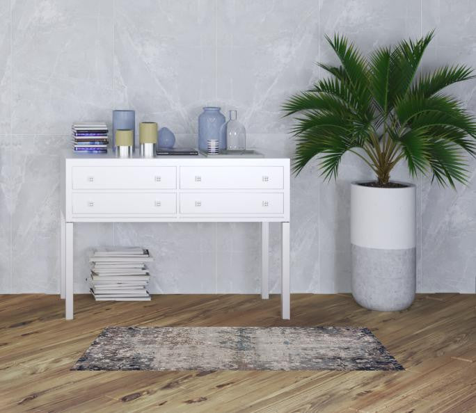 4’ X 6’ Navy And Beige Distressed Vines Area Rug