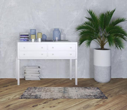 4’ X 6’ Navy And Beige Distressed Vines Area Rug