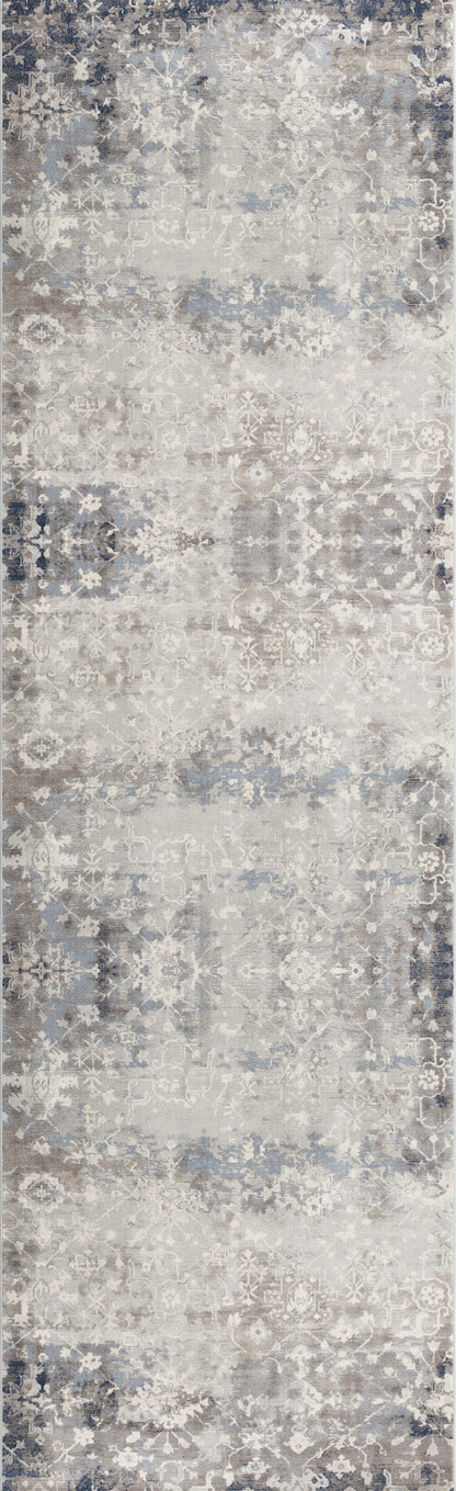 4’ X 6’ Navy And Beige Distressed Vines Area Rug