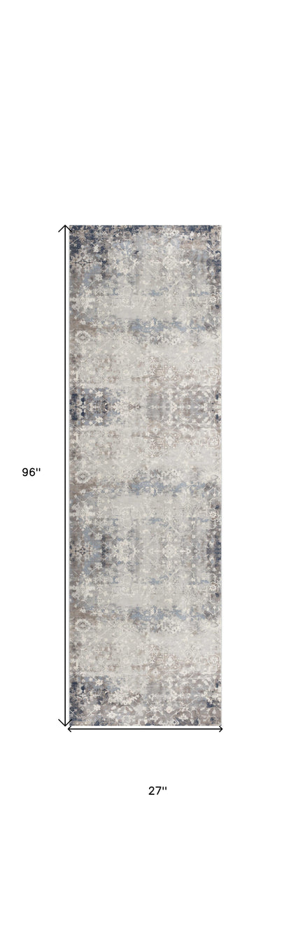 4’ X 6’ Navy And Beige Distressed Vines Area Rug
