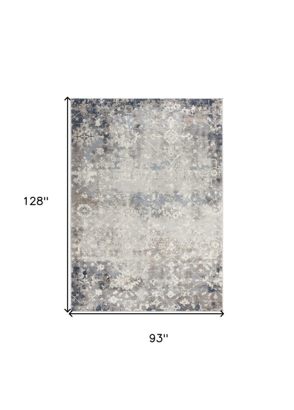 4’ X 6’ Navy And Beige Distressed Vines Area Rug