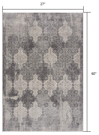 2’ X 10’ Gray Distressed Trellis Pattern Runner Rug