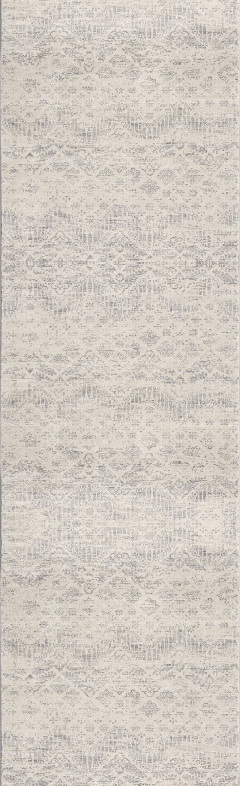 2’ X 10’ Ivory Distressed Ikat Pattern Runner Rug