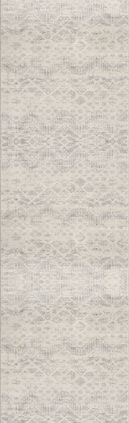 2’ X 10’ Ivory Distressed Ikat Pattern Runner Rug