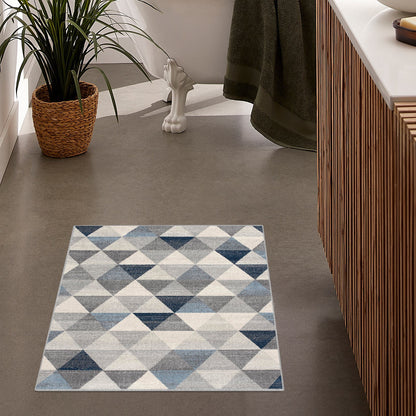2’ X 10’ Navy Blue Geometric Diamond Runner Rug