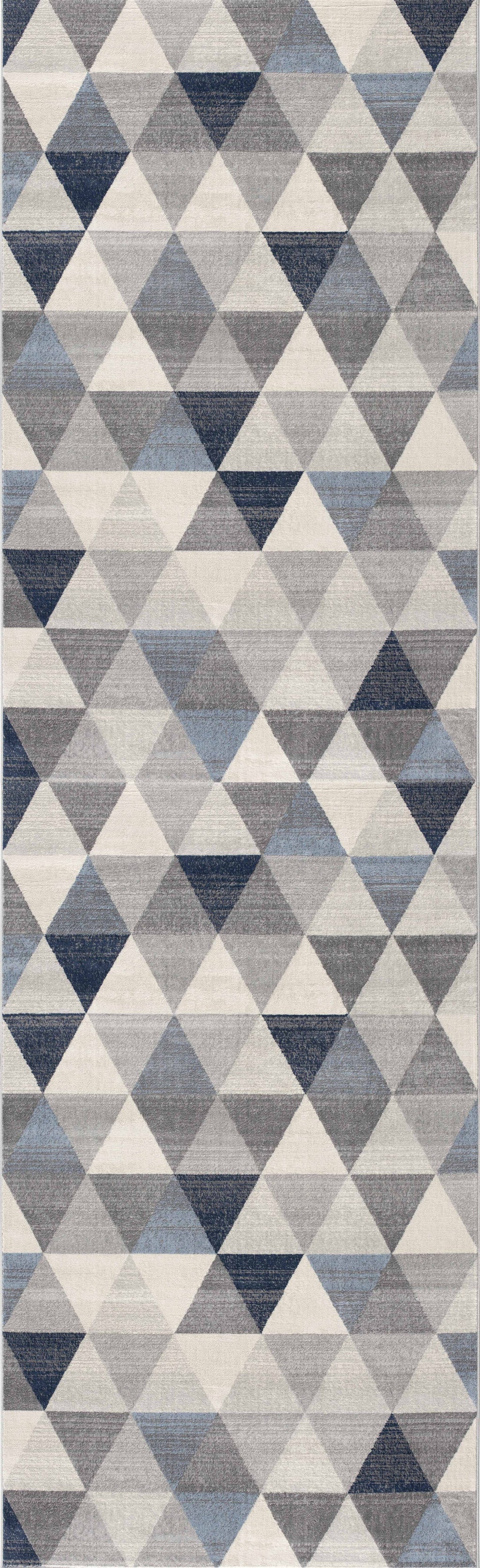2’ X 10’ Navy Blue Geometric Diamond Runner Rug