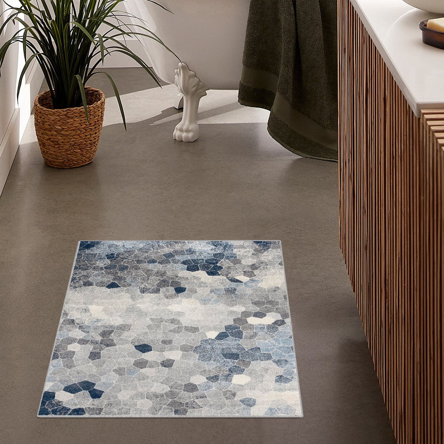 8’ X 11’ Navy Blue Cobblestone Pattern Area Rug