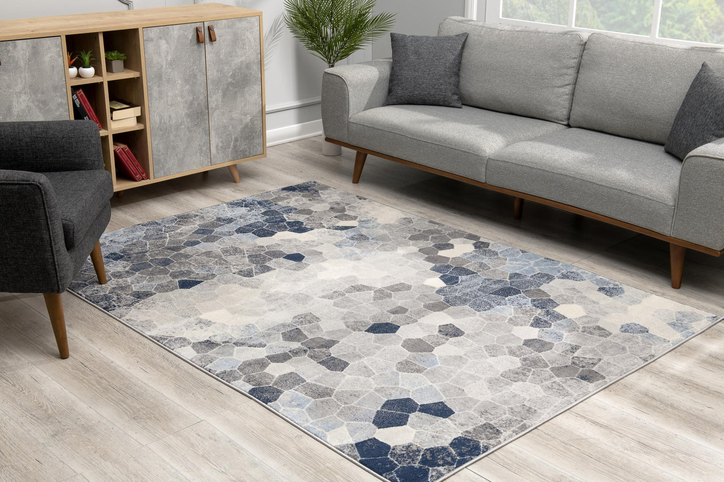 8’ X 11’ Navy Blue Cobblestone Pattern Area Rug