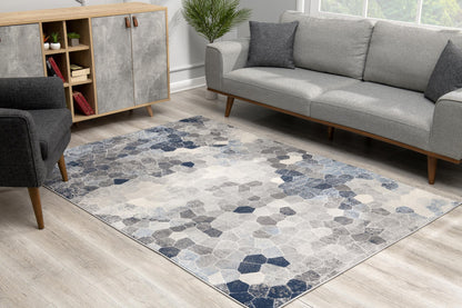 8’ X 11’ Navy Blue Cobblestone Pattern Area Rug