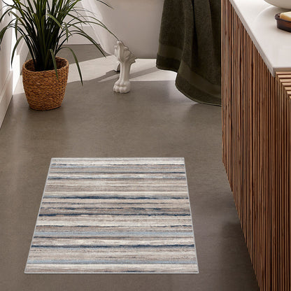 2’ X 6’ Blue And Beige Distressed Stripes Area Rug