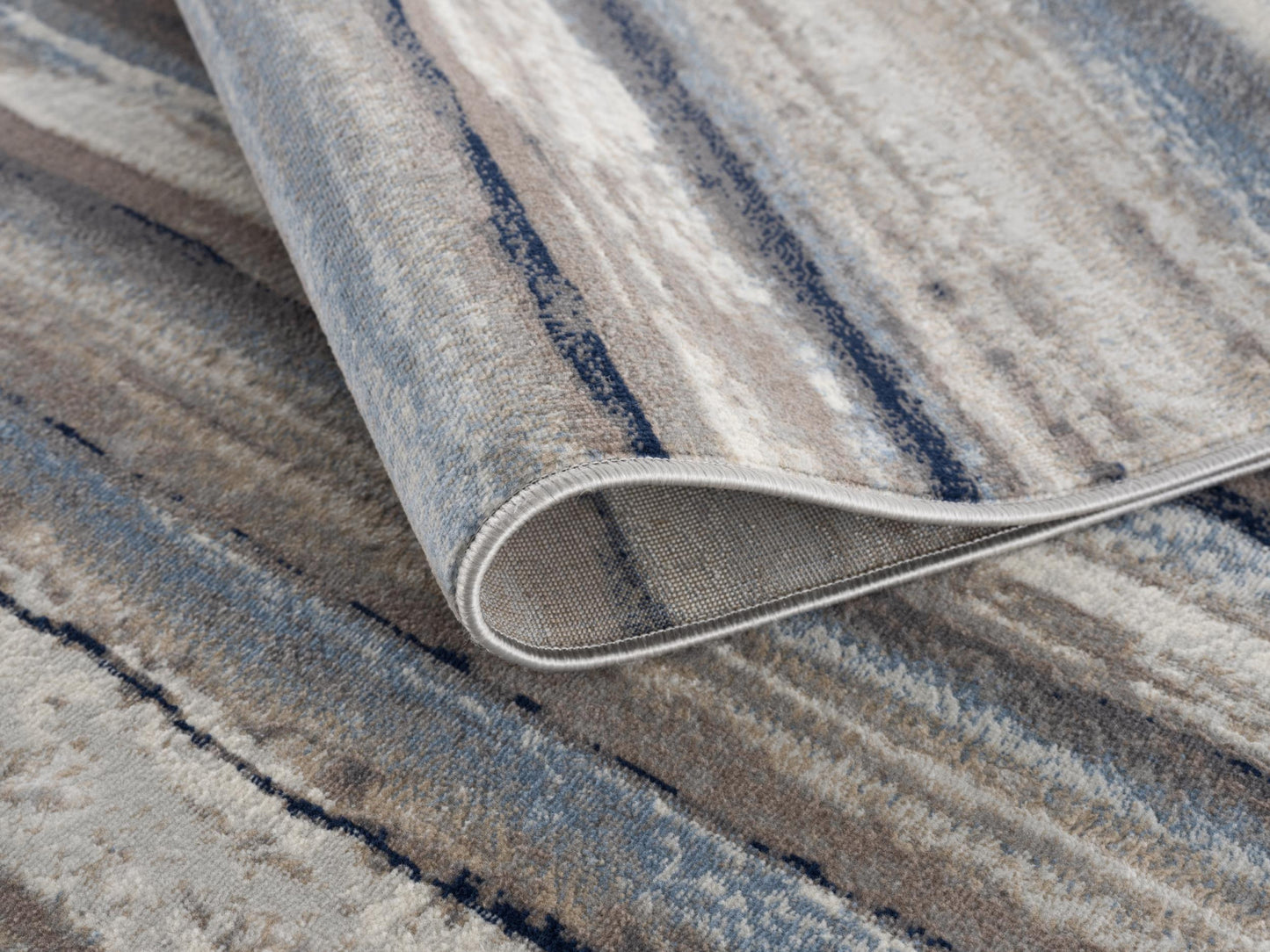 2’ X 6’ Blue And Beige Distressed Stripes Area Rug