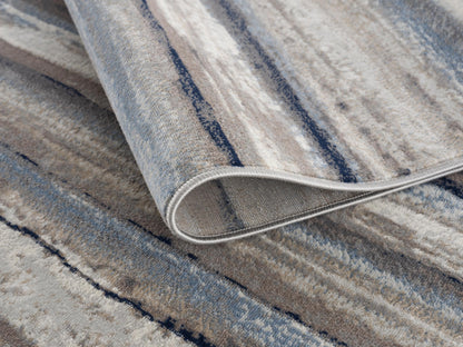 2’ X 6’ Blue And Beige Distressed Stripes Area Rug