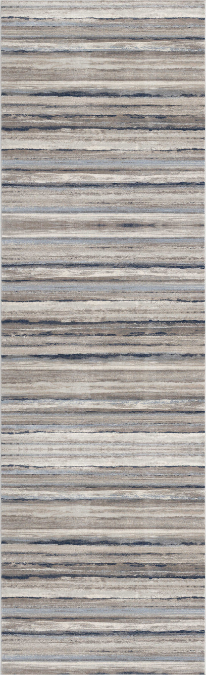 2’ X 6’ Blue And Beige Distressed Stripes Area Rug