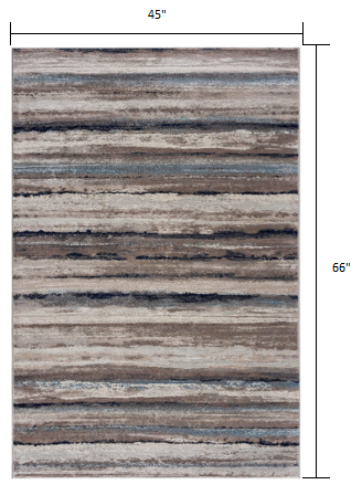 2’ X 6’ Blue And Beige Distressed Stripes Area Rug