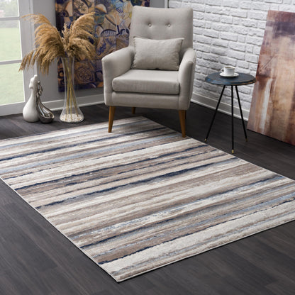 2’ X 6’ Blue And Beige Distressed Stripes Area Rug