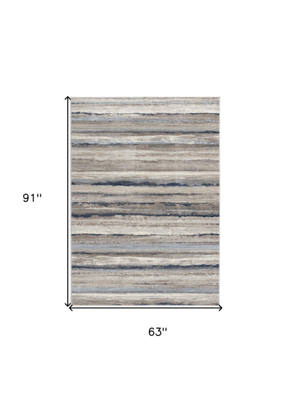 2’ X 6’ Blue And Beige Distressed Stripes Area Rug